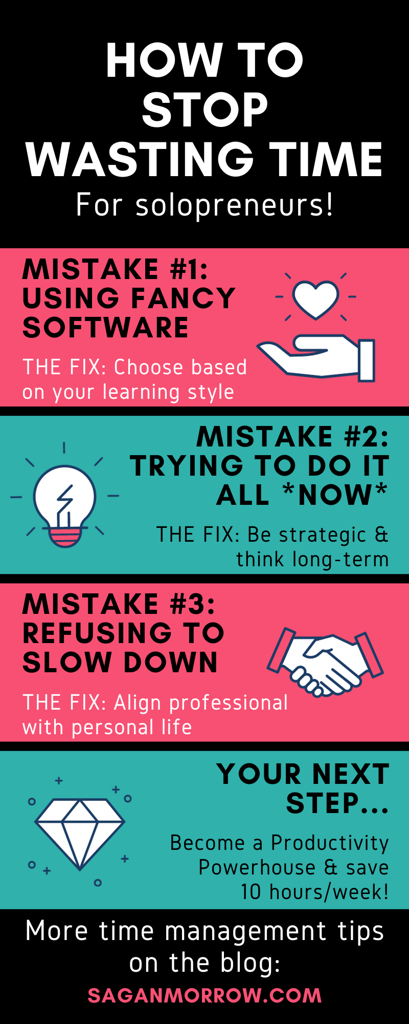 how to stop wasting time and get things done for freelancers infographic - work smarter not harder!