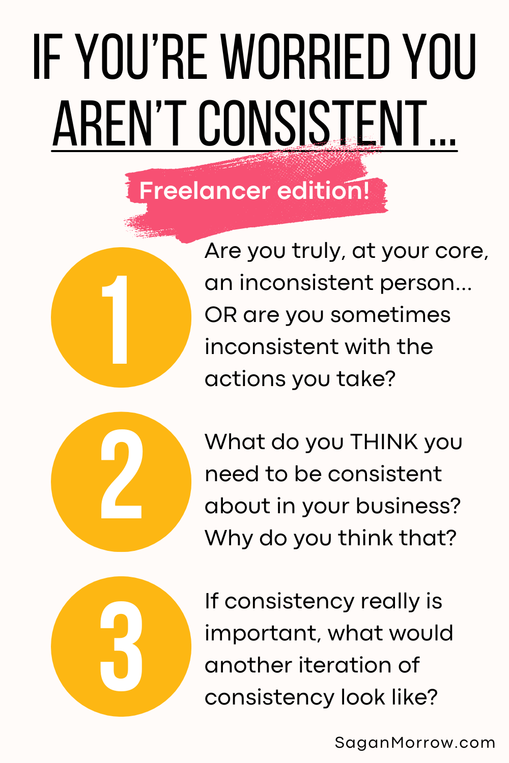 Does consistency matter in business success infographic — If you’re worried you aren’t consistent, freelancer edition… 1. Are you truly, at your core, an inconsistent person… OR are you sometimes inconsistent with the actions you take? 2. What do you THINK you need to be consistent about in your business? Why do you think that? 3. If consistency really is important, what would another iteration of consistency look like?