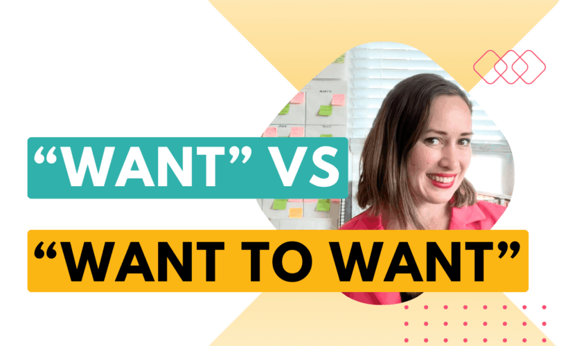 "Want" vs "want to want" - text on graphic for a blog post about the difference between want to want vs actually want in life
