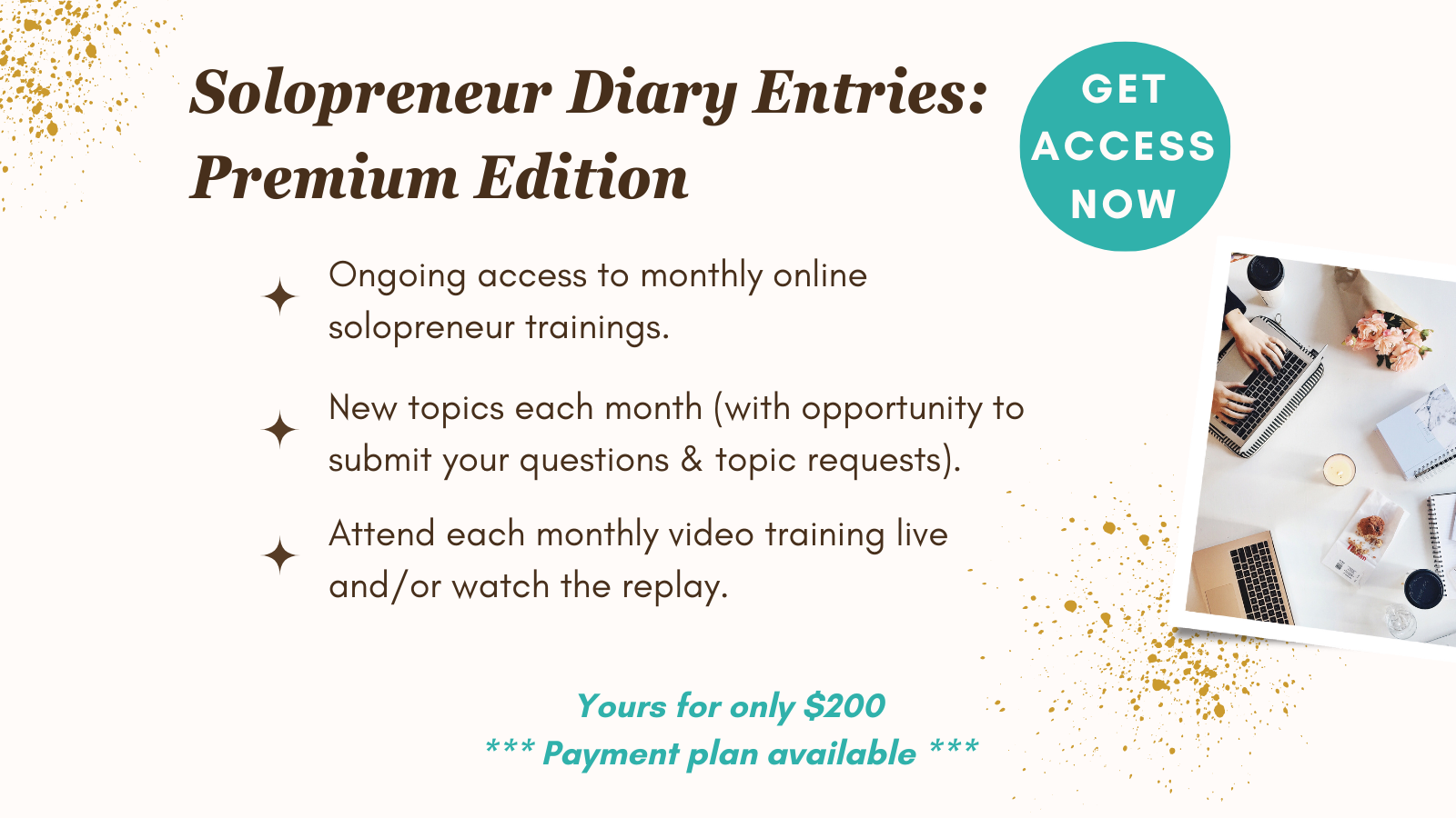 monthly online solopreneur trainings (Solopreneur Diary Entries PREMIUM Edition)